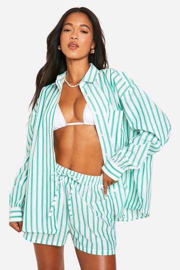 Fine Stripe Oversized Shirt And Short Beach Co-ord green