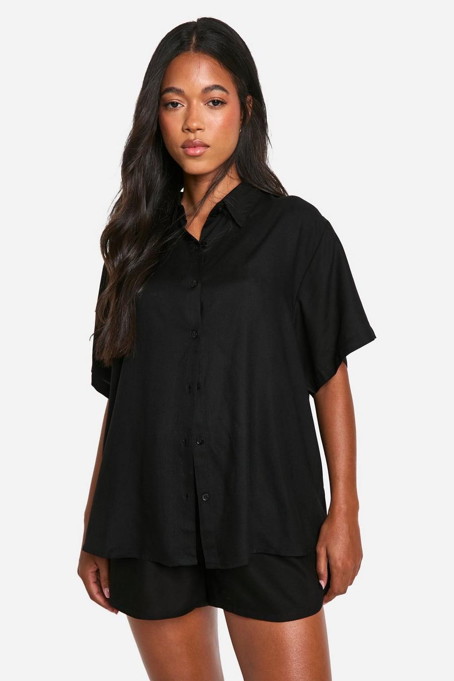 Black Shirt And Short Beach Co-ord   image number 1