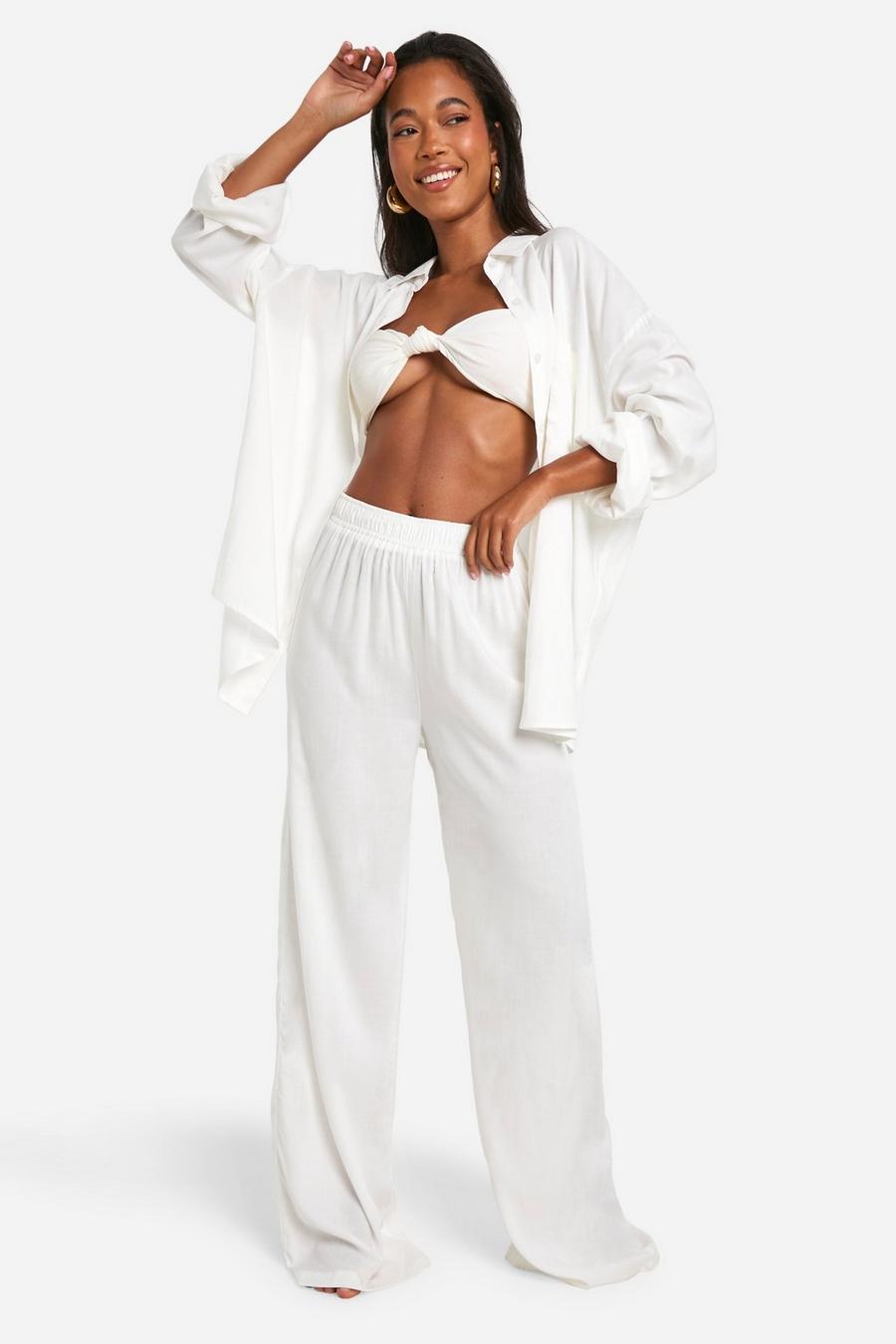 White Oversized Shirt And Pants Beach Co-Ord
