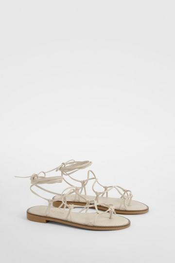 Cream White Wide Width Gladiator Wrap Up Sandals