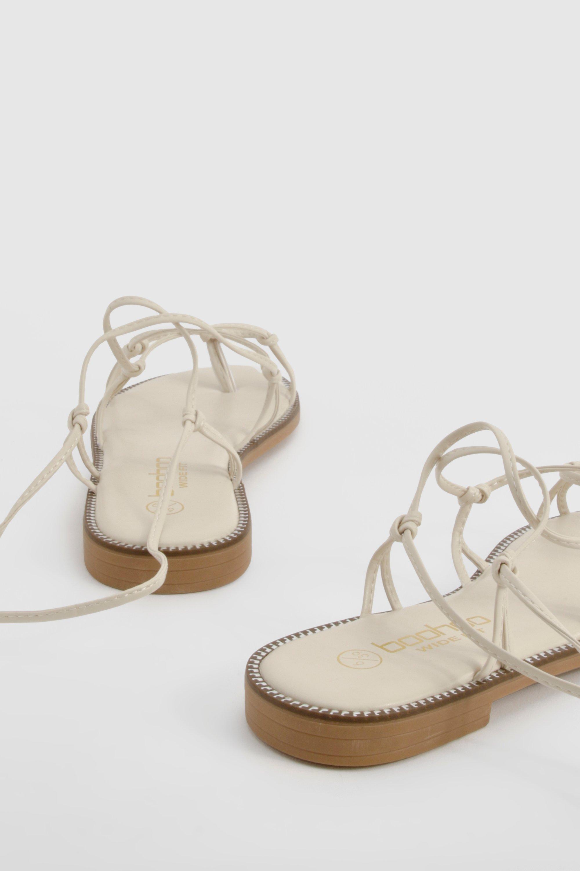 Boohoo Women s Wide Fit Gladiator Wrap Up Sandals Cream