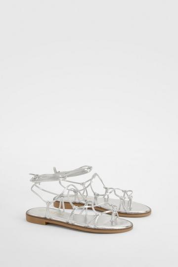 Silver Wide Fit Gladiator Wrap Up Sandals