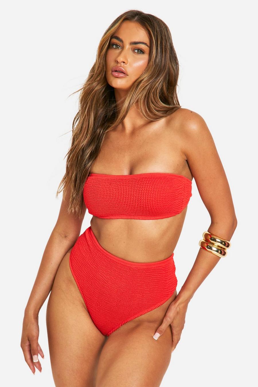 Top bikini a fascia Premium effetto goffrato, Red image number 1