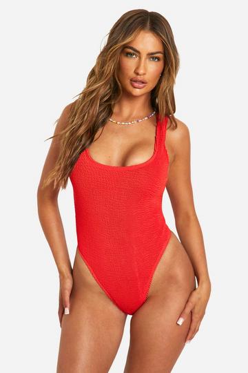 Premium Crinkle Scoop Neck Swimsuit red