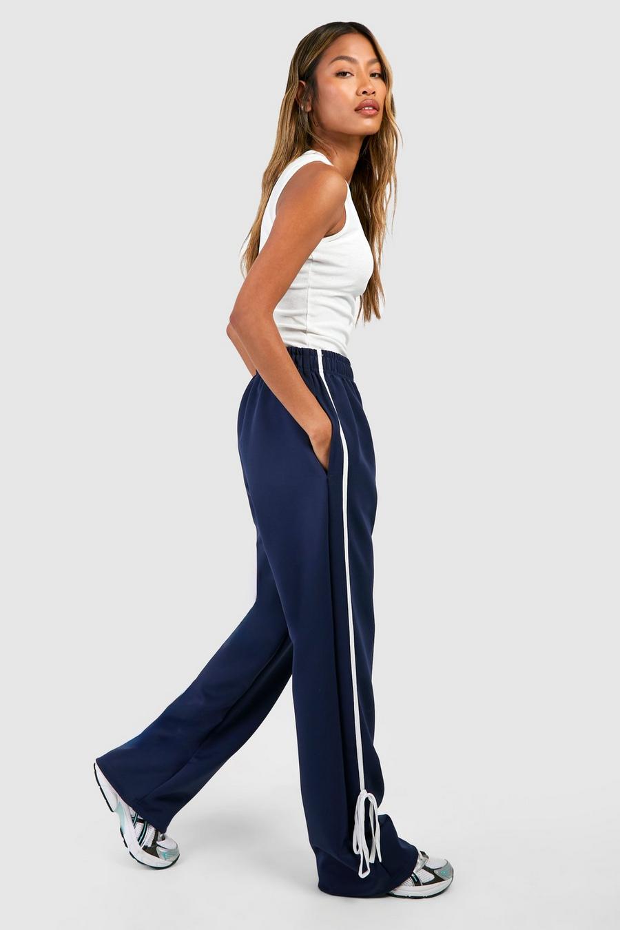 Navy Side Stripe Bow Detail Track Pants