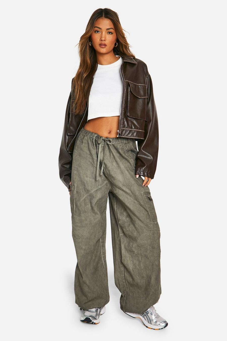Grey Mid Rise Tie Waist Cargo Pants image number 1