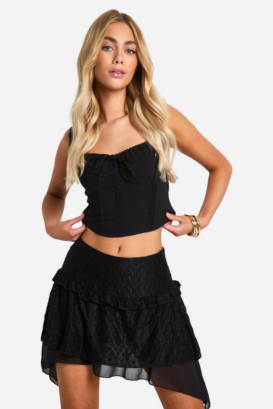 Black Tiered Frill Floaty Mini Skirt  