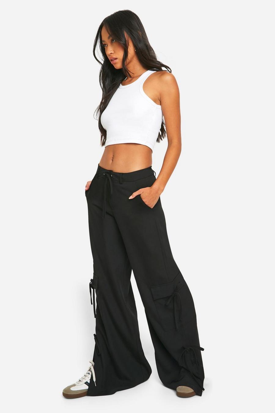 Black Tie Bow Detail Straight Leg Cargo Pants image number 1