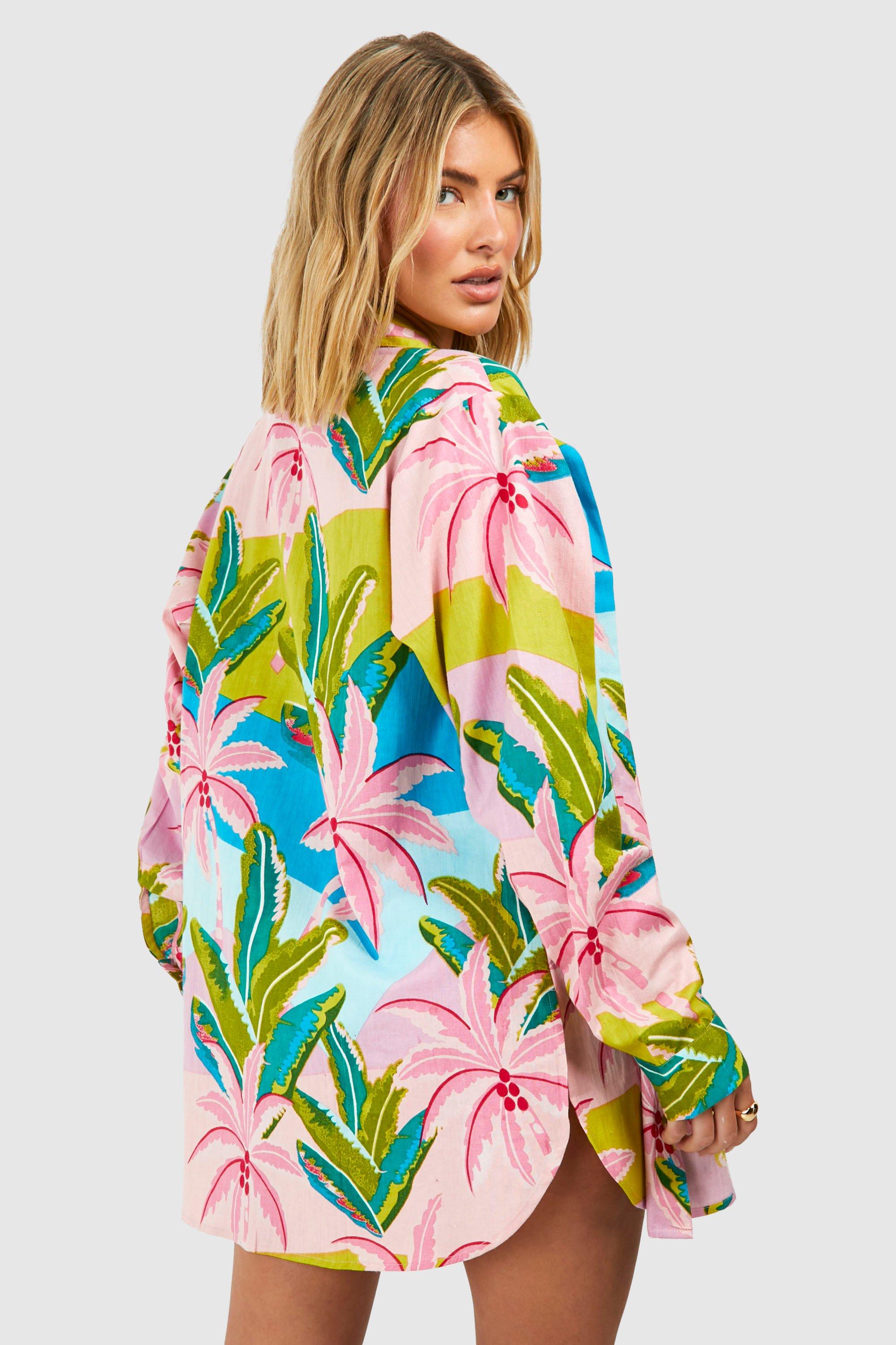 Tropical Linen Look Beach Shirt
