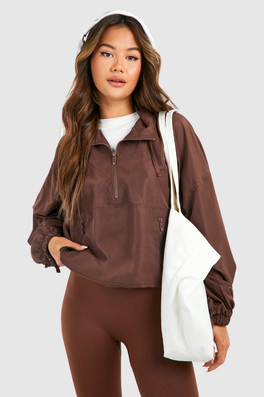 Giacca oversize con zip corta, Chocolate image number 1