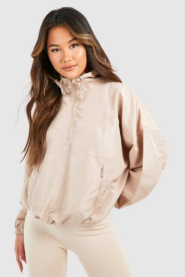 Stone Beige Oversized Half Zip Jacket