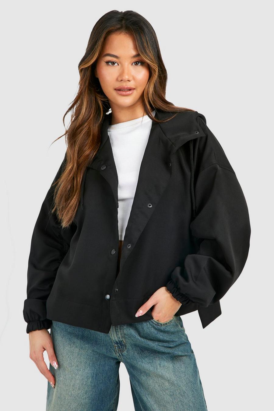 Black Pocket Detail Hooded Jacket