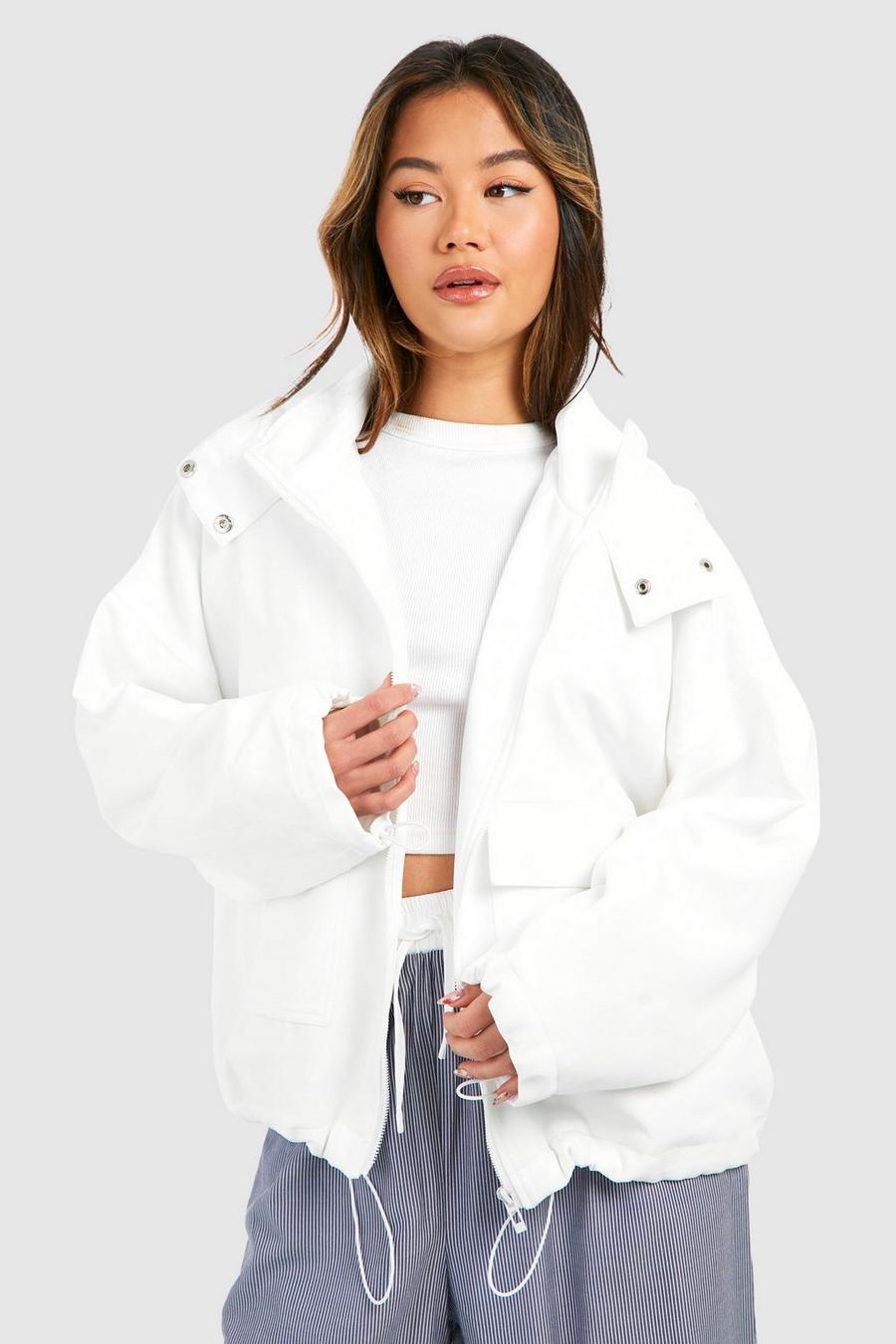 White Pocket Detail Hooded Jacket 