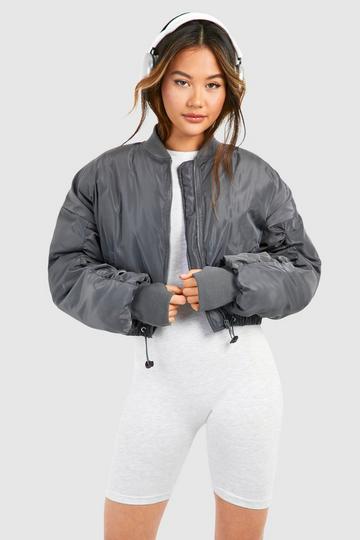 Grey Toggle Detail Cropped Bomber Jacket