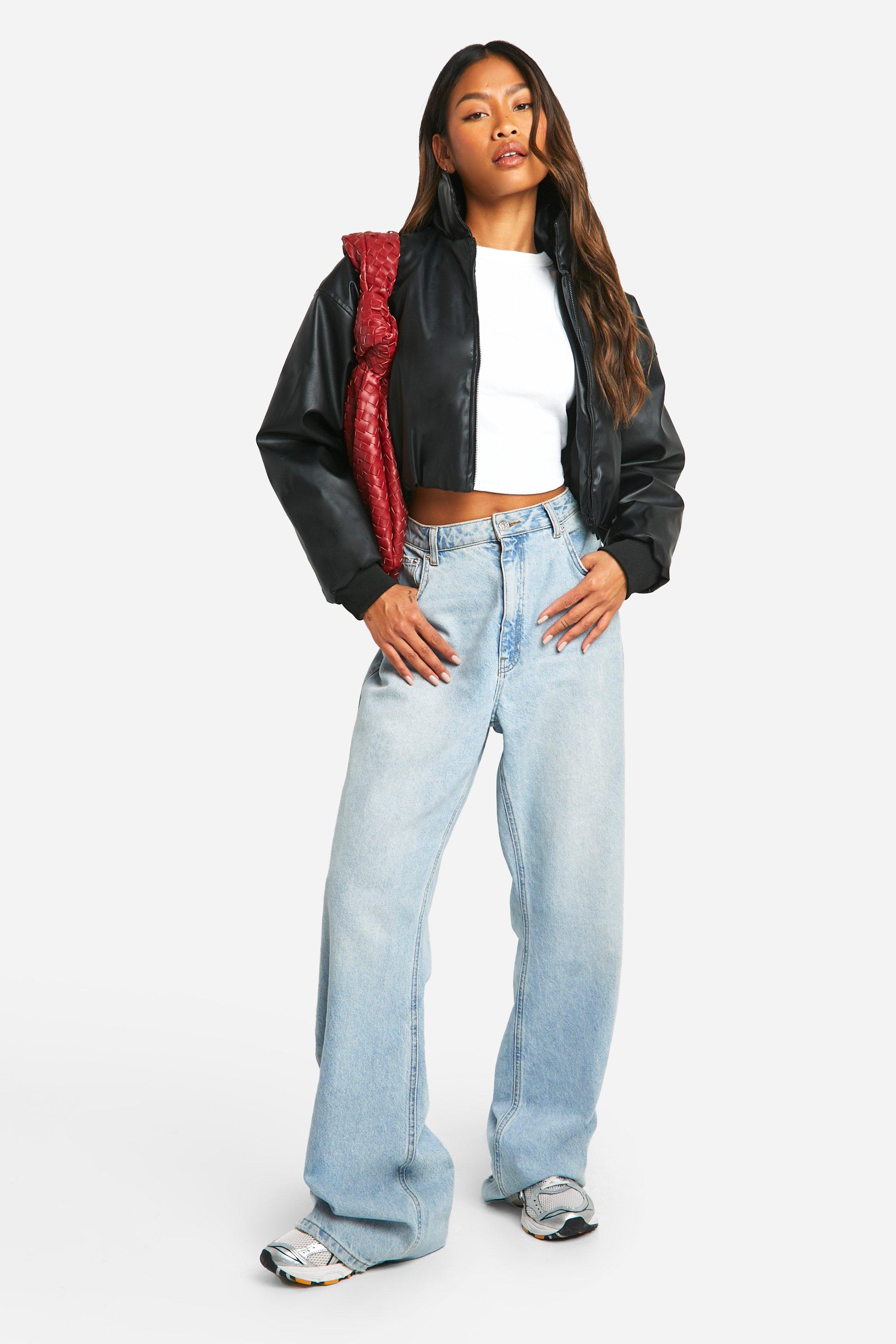 Faux Leather Cropped Collar Detail Jacket boohoo IE