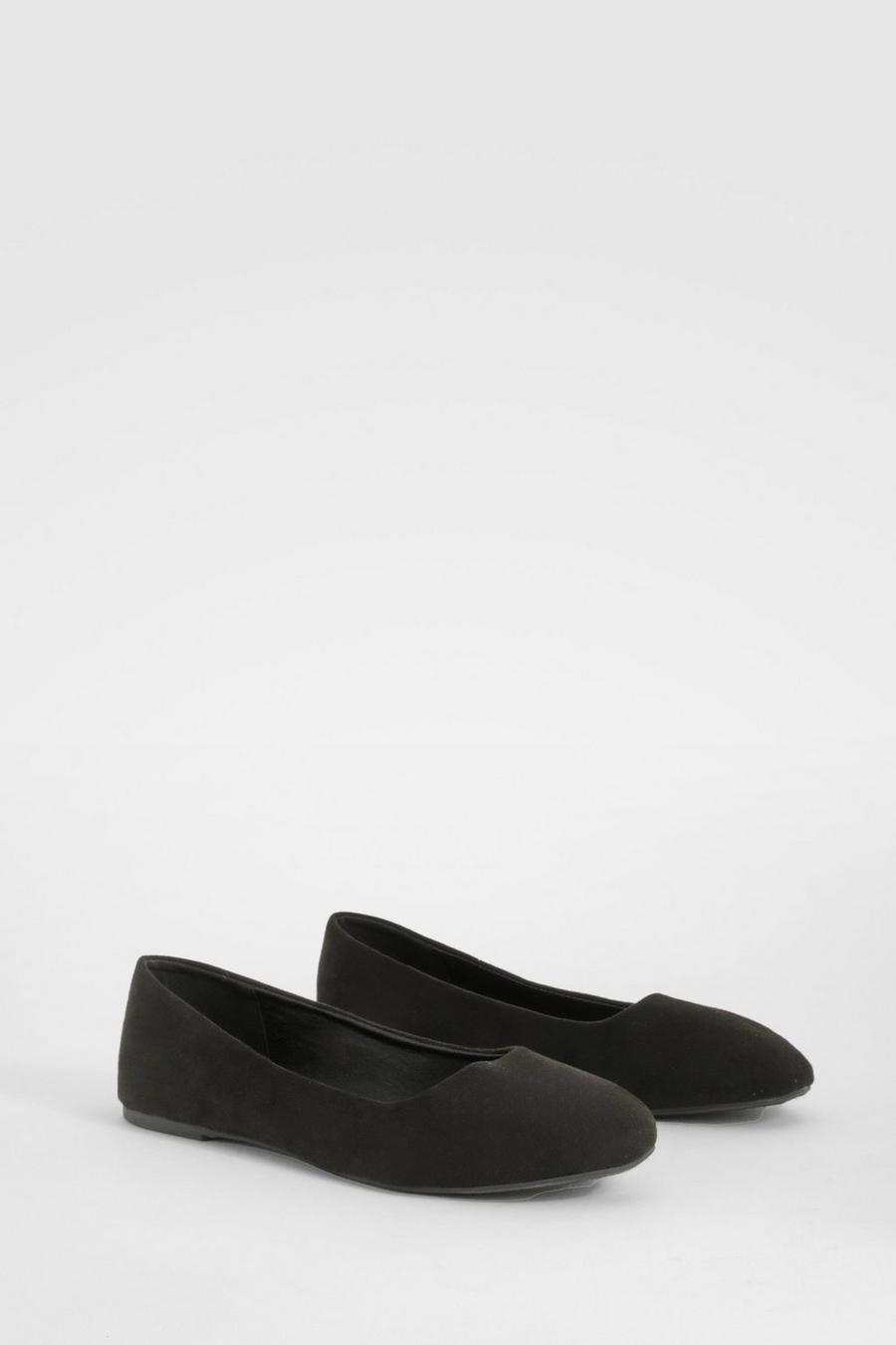 Black Wide Fit Basic Slipper Ballet Flats image number 1