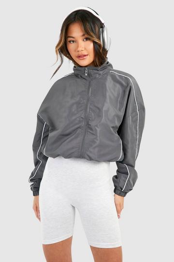 Contrast Detail Cropped Jacket grey