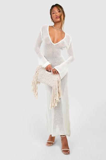 Crochet V Neck Maxi Dress cream