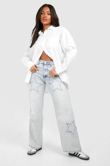 Star Embroidered Straight Leg Jeans light wash