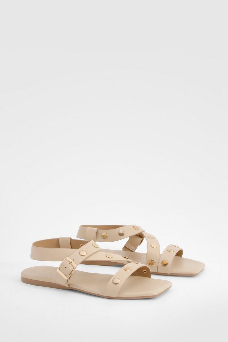 Nude Wide Fit Stud Crossover Sandals 