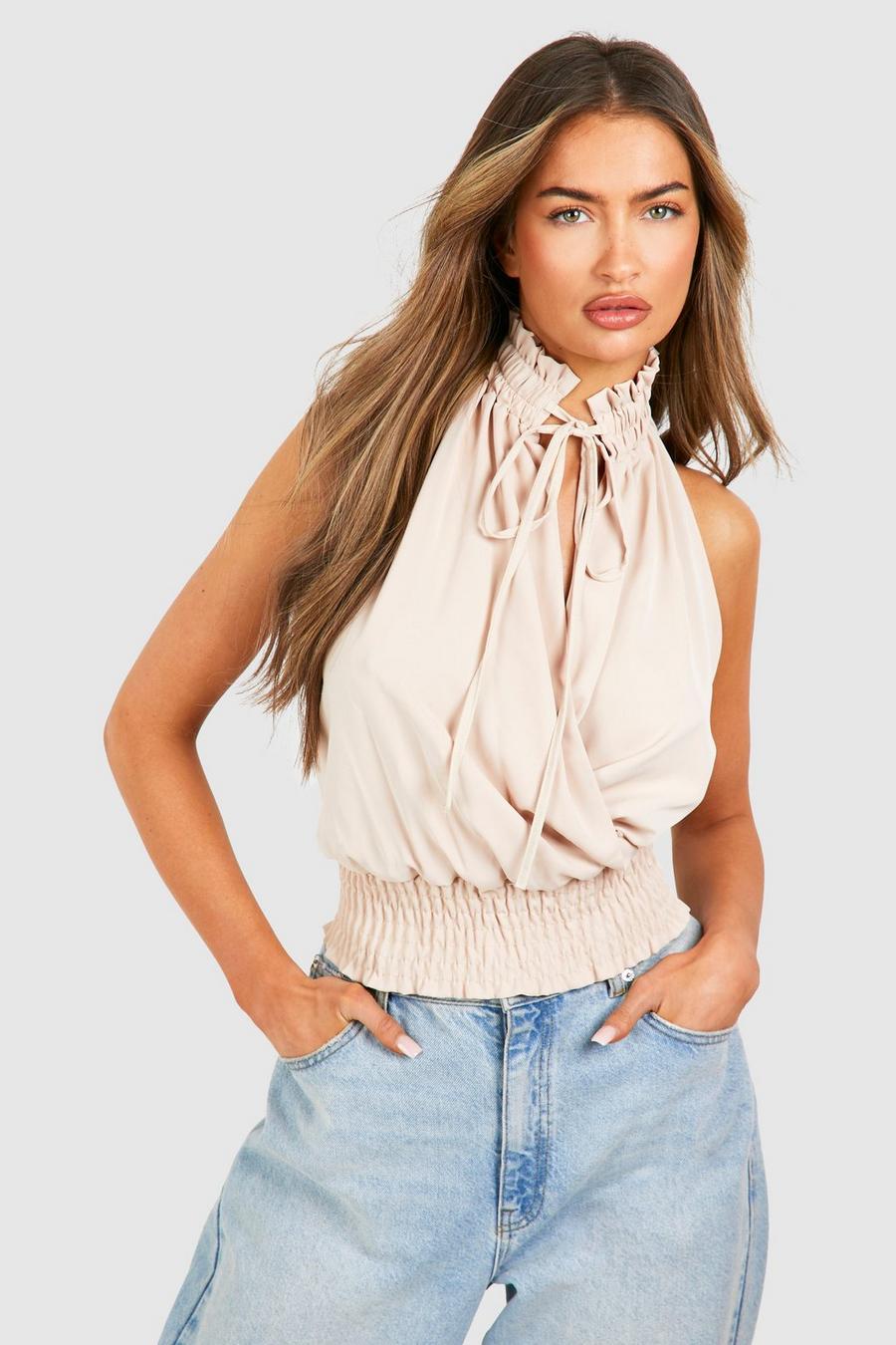 Stone Ruched Detail Halter Top