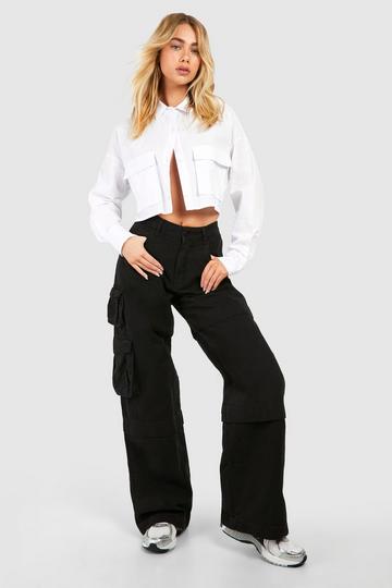 Wide Leg Cargo Pocket Jeans black
