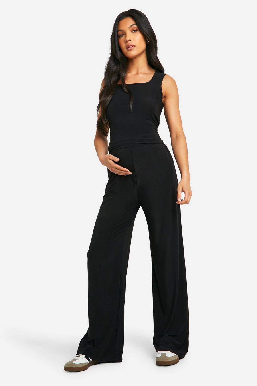 Black Maternity Soft Touch Wide Leg Trousers image number 1