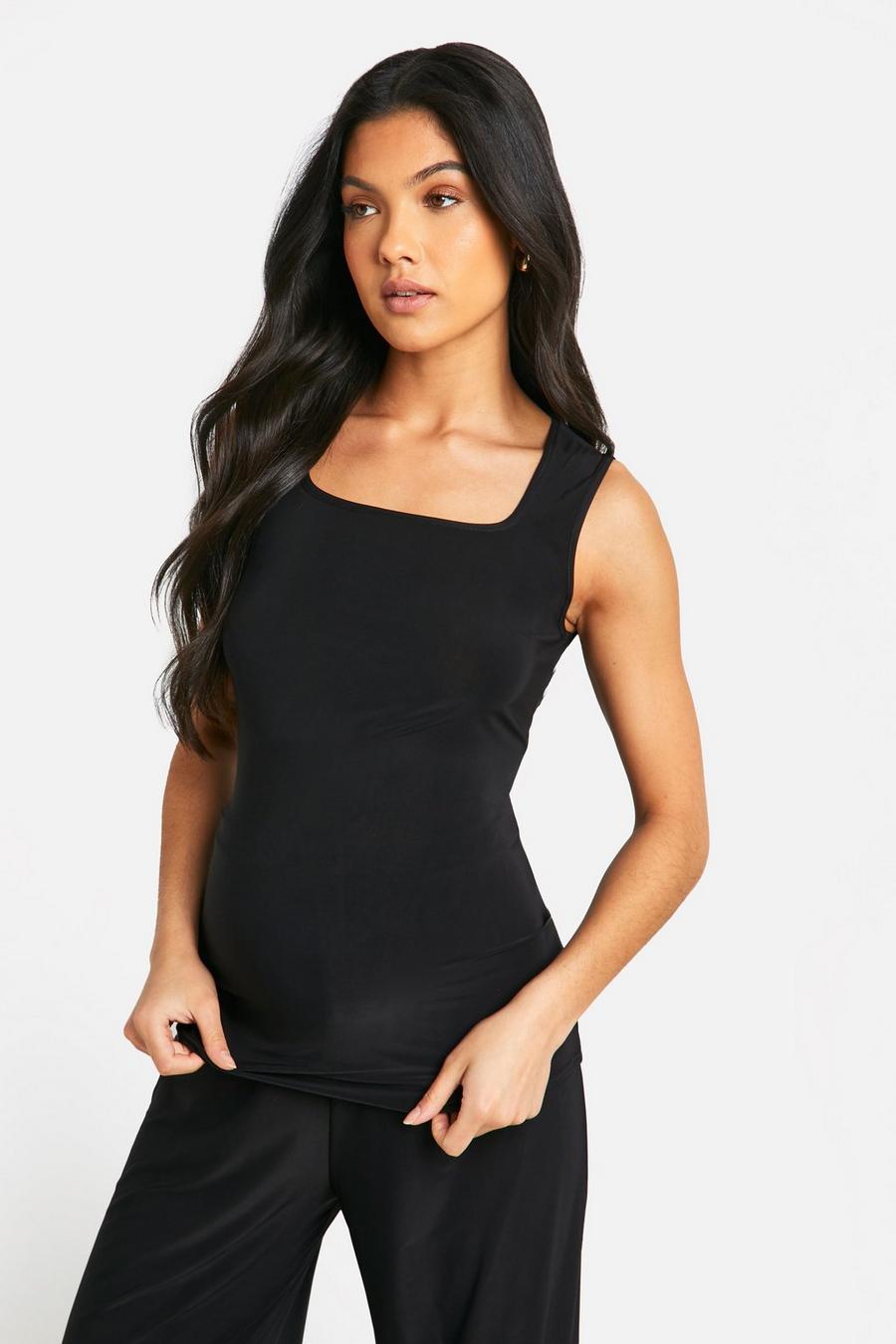 Black Maternity Soft Touch Square Neck Tank Top Top image number 1