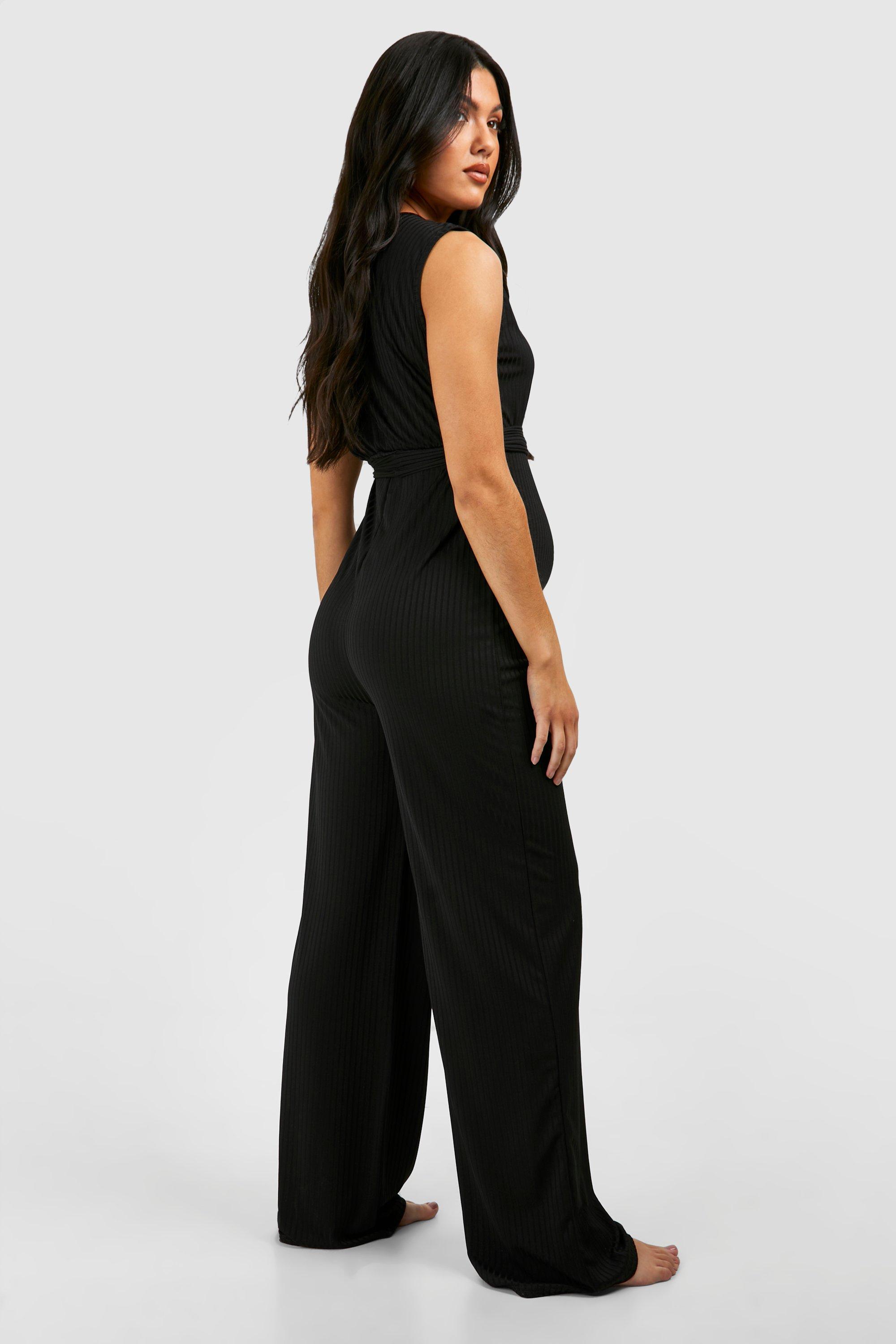 Umstandsmode armelloser gerippter Lounge Jumpsuit mit Gurtel