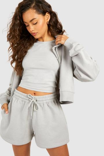 Grey 3 Piece Sleeveless Top Hooded Short Tracksuit