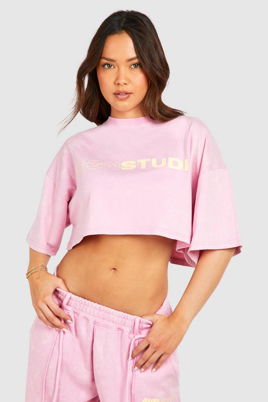 T-shirt corta squadrata slavata, Pink