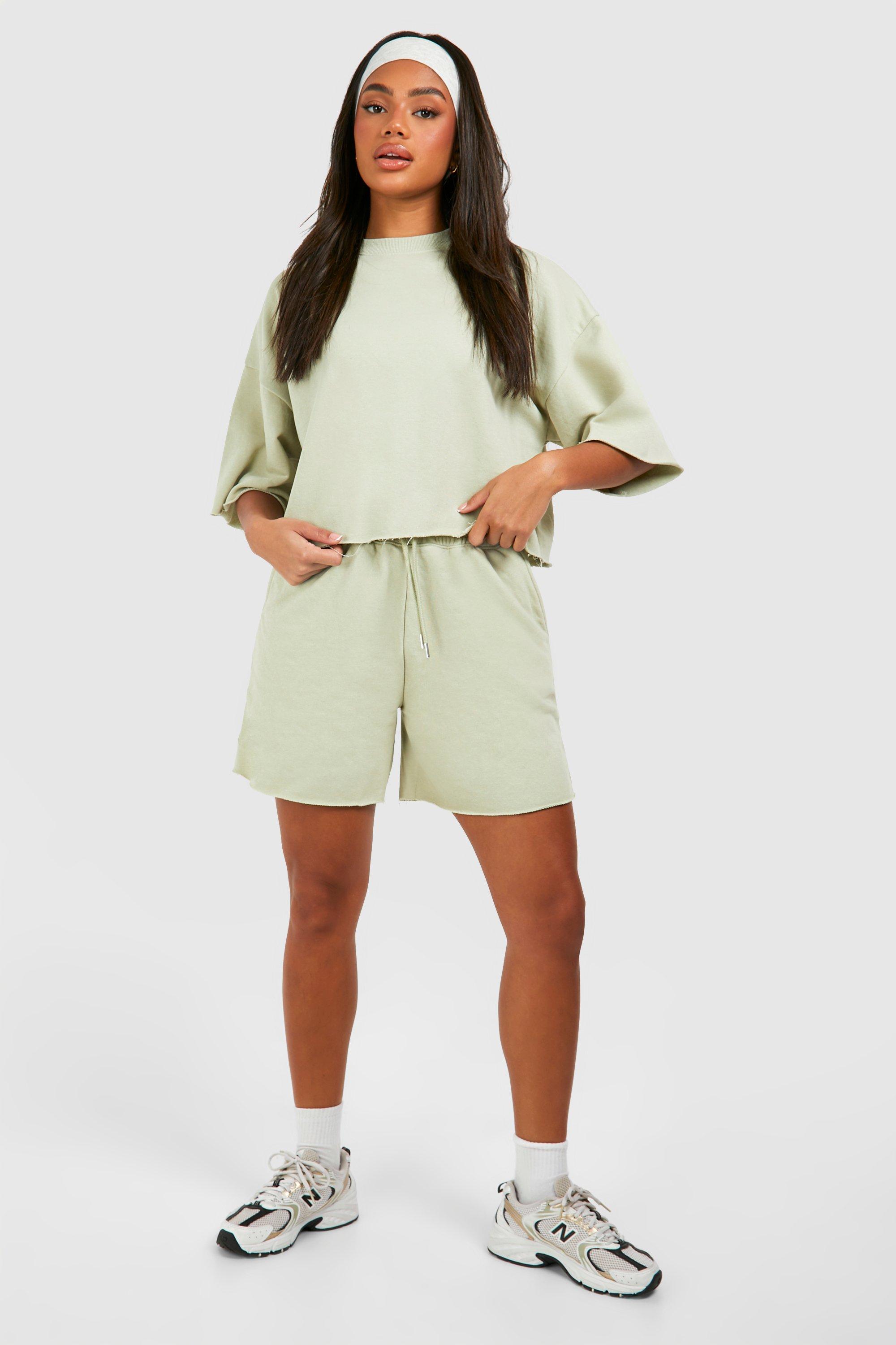 Short Sleeve Crop Sweatshirt And Short Set boohoo UK