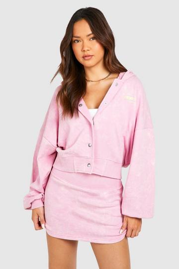 Popper Detail Bomber Hoodie And Sweat Skirt Set pink