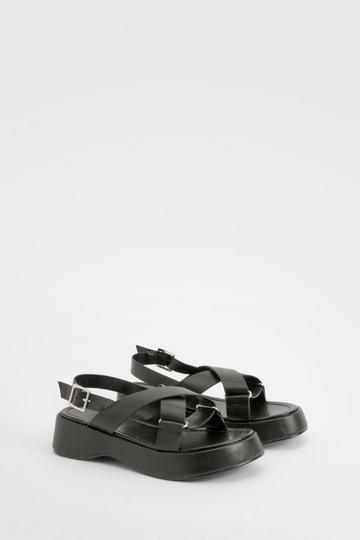 Wide Fit Cross Strap Platform Sandals black