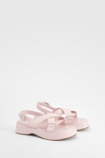 Brede Sandalen Met Gekruiste Bandjes En Plateauzolen pink