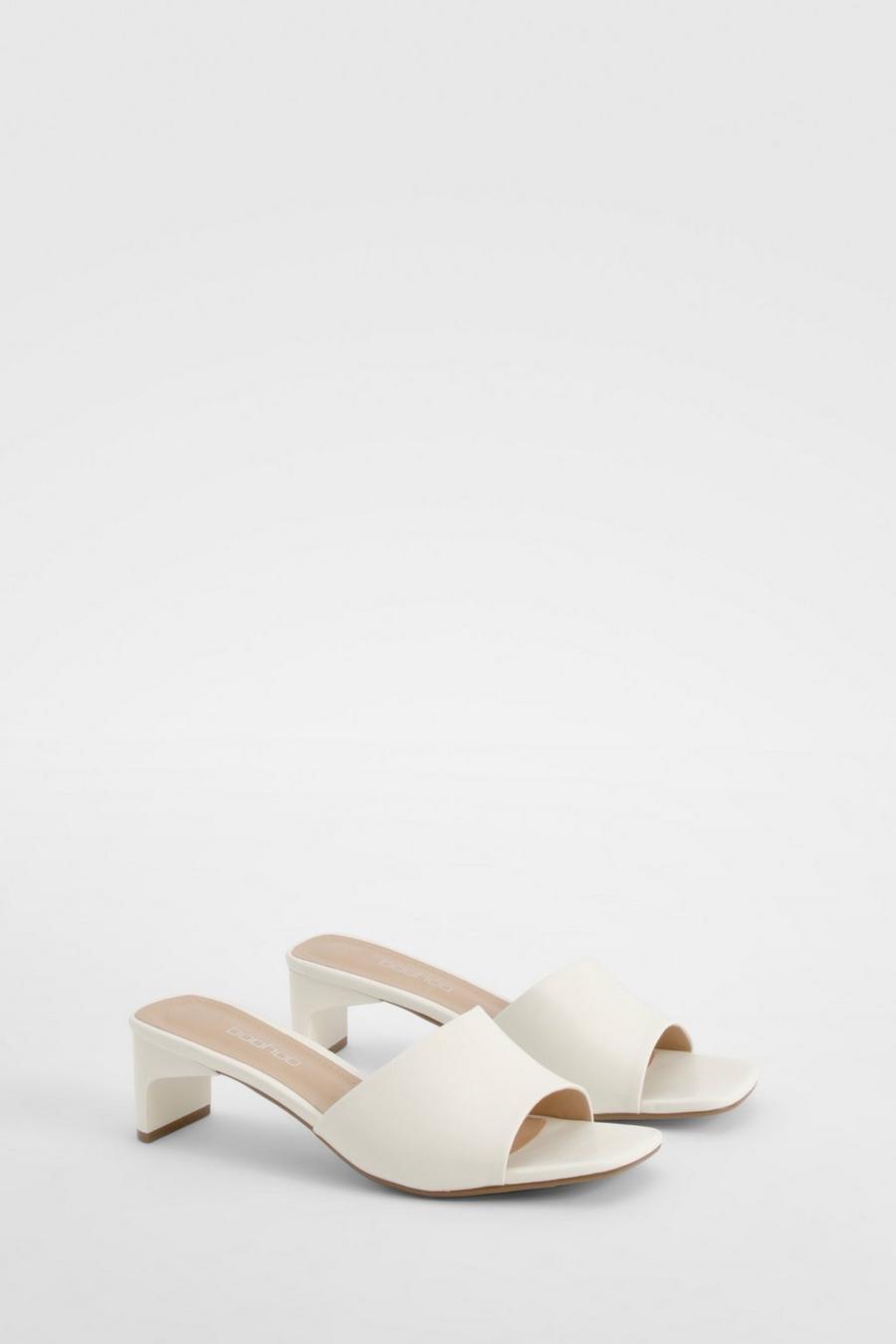 White Wide Fit Low Heeled Mules     