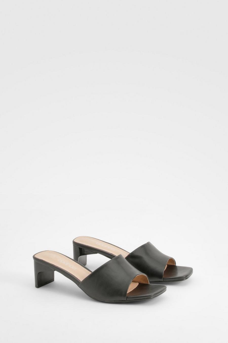 Black Wide Fit Low Heeled Mules    