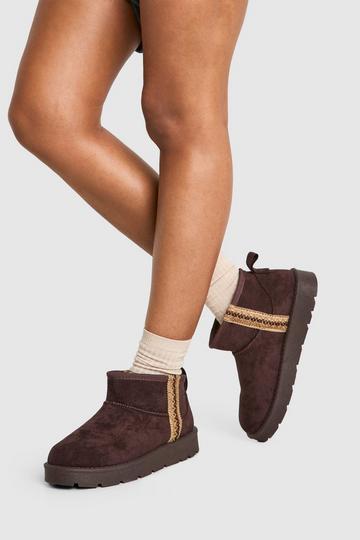 Chocolate Brown Ultra Mini Embroidered Cosy Boots