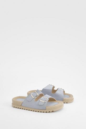 Blue Double Strap Buckle Detail Espadrille Sliders