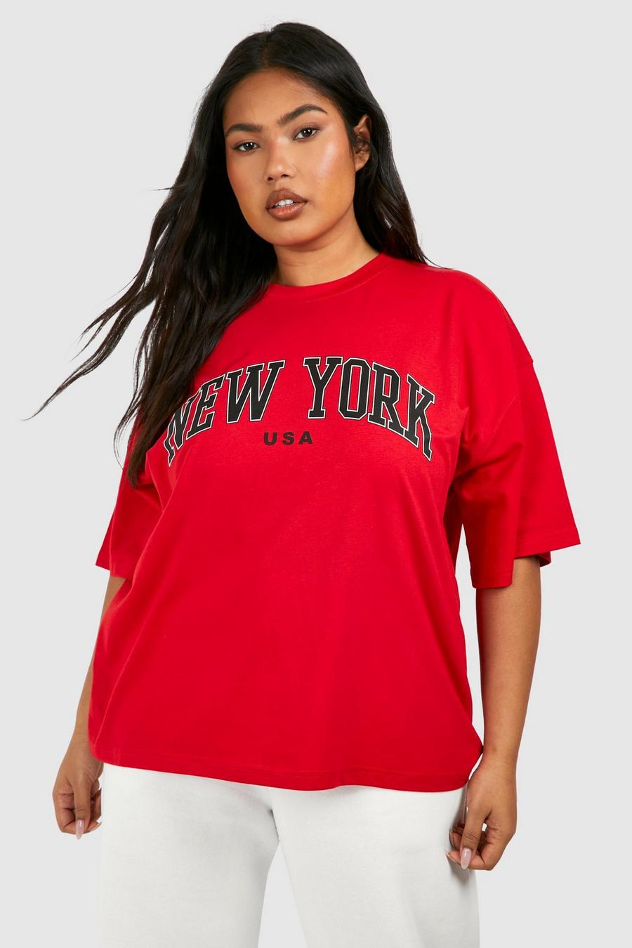 Camiseta Plus oversize con estampado de New York, Red image number 1