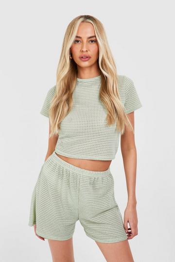 Sage Green Tall Waffle Lounge T-shirt And Shorts Set