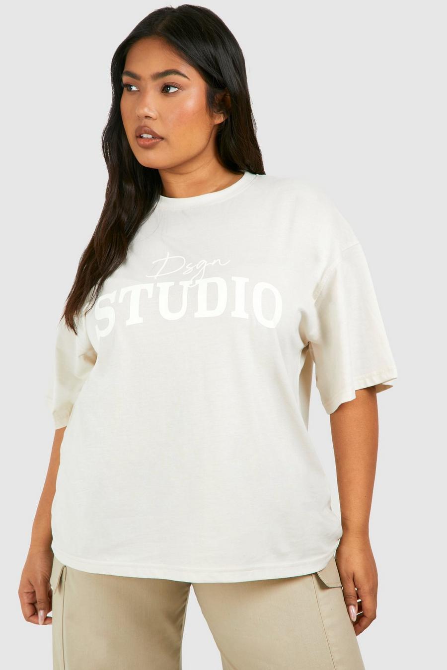 T-shirt Plus Size oversize con scritta Dsgn Studio, Stone