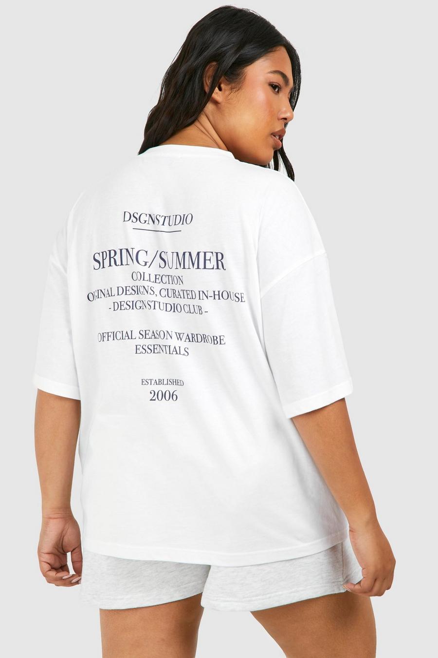 Camiseta Plus oversize con estampado Dsgn Studio en la espalda, White image number 1