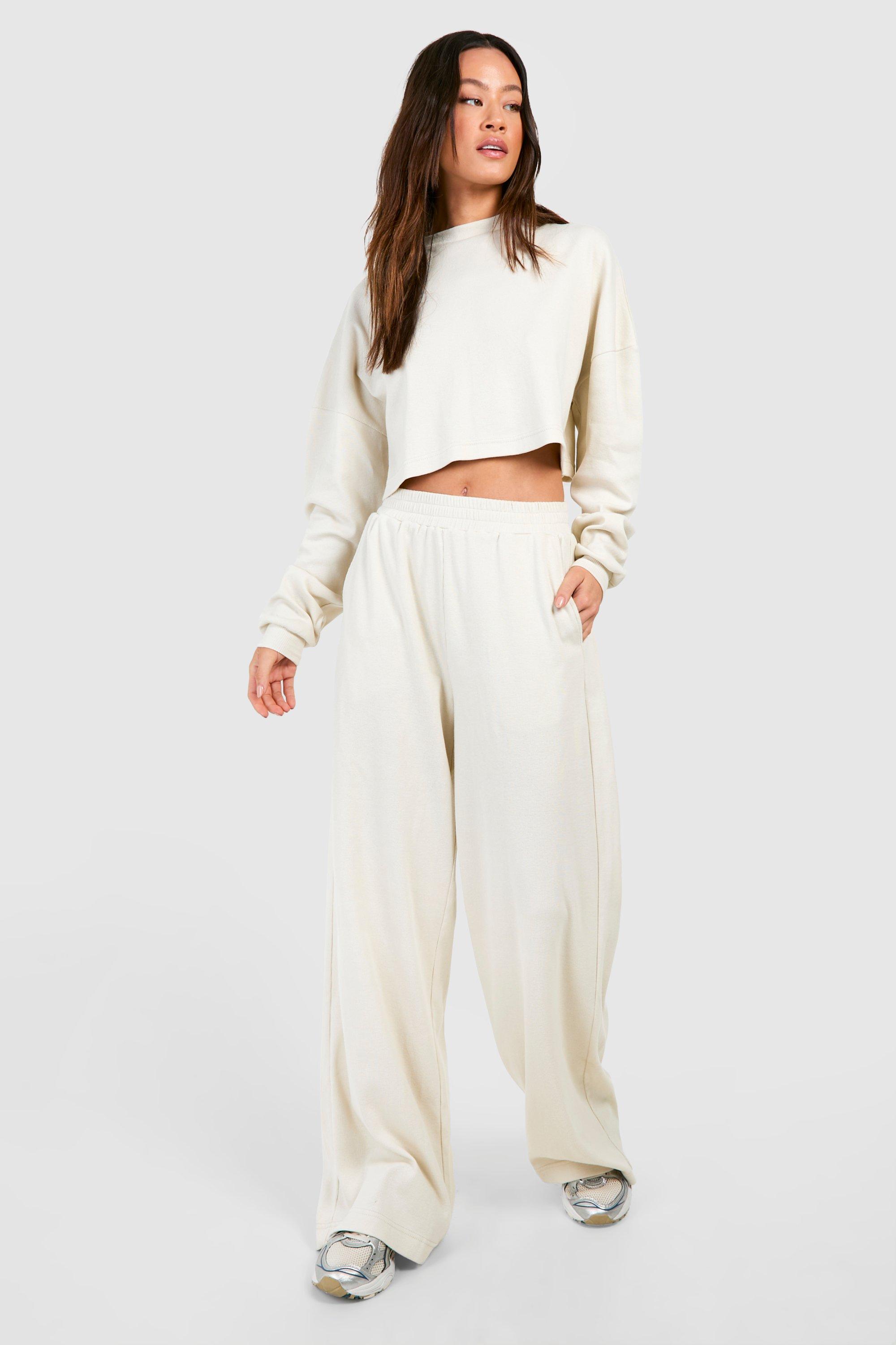 Tall Rib Wide Leg Lounge Set boohoo