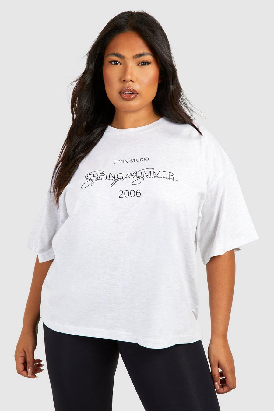 Plus Oversize T-Shirt mit Dsgn-Schriftzug, Ash grey image number 1