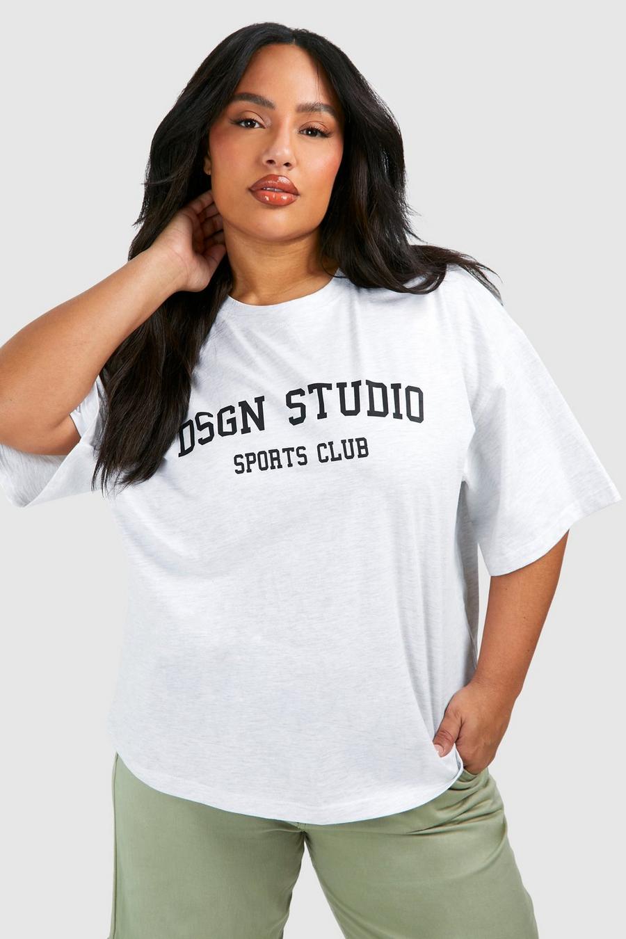 Plus Oversize T-Shirt mit Dsgn Studio Sports Club Print, Ash grey image number 1