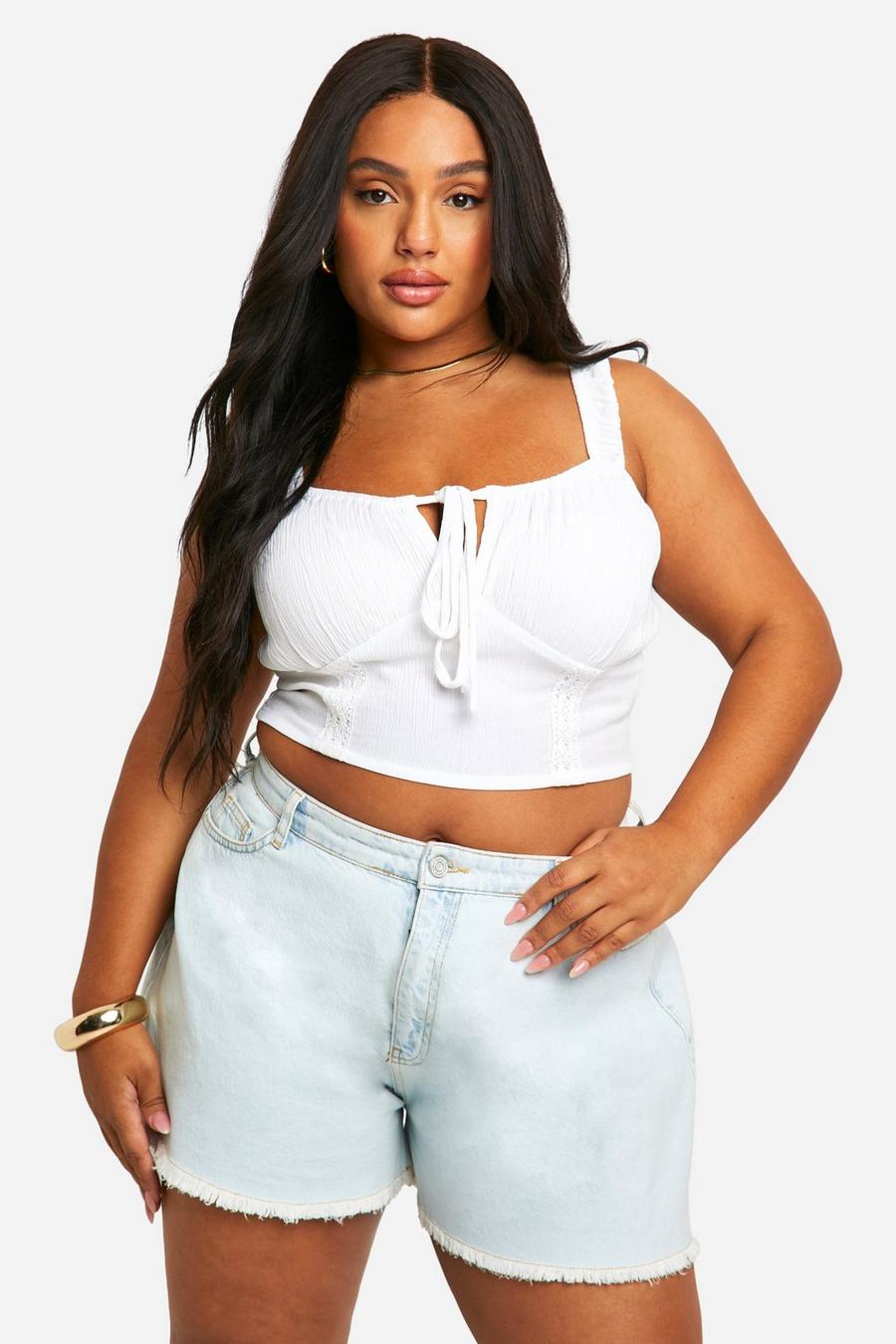 White Plus Cotton Milkmaid Crop Top image number 1