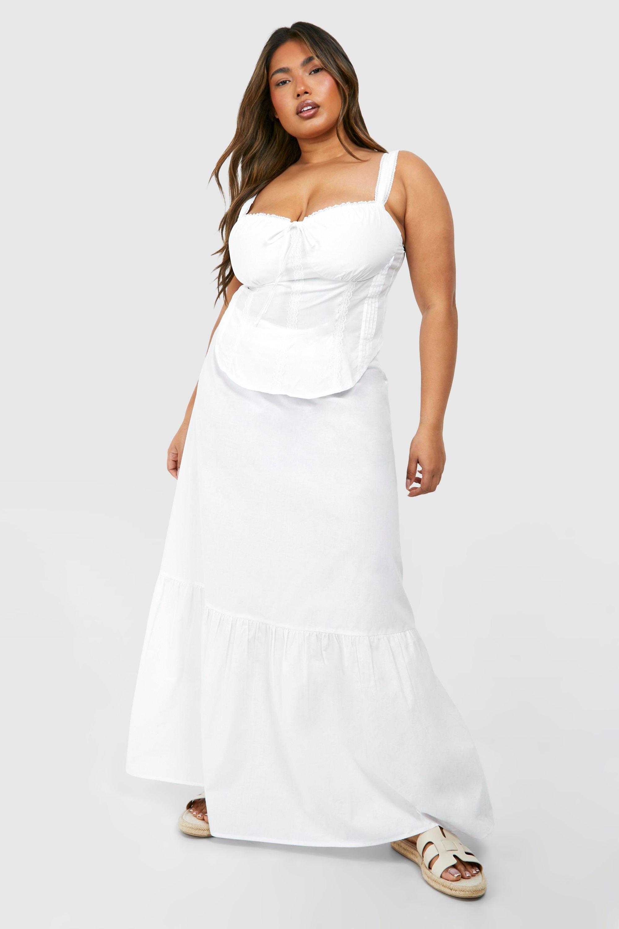 Long white maxi skirt plus size best sale