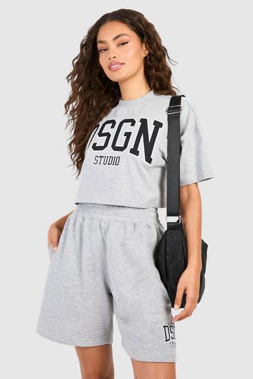 Dsgn Studio Applique Crop T-shirt And Short Set ash grey