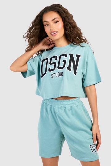 Dsgn Studio Applique Crop T-shirt And Short Set blue